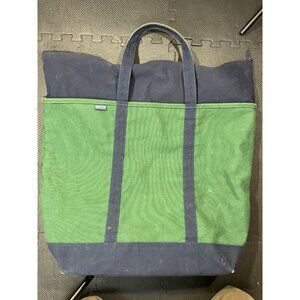 Vintage Lands End Boat Canvas Tote Shopper Bag Blue Green Made in USA Xtra Large